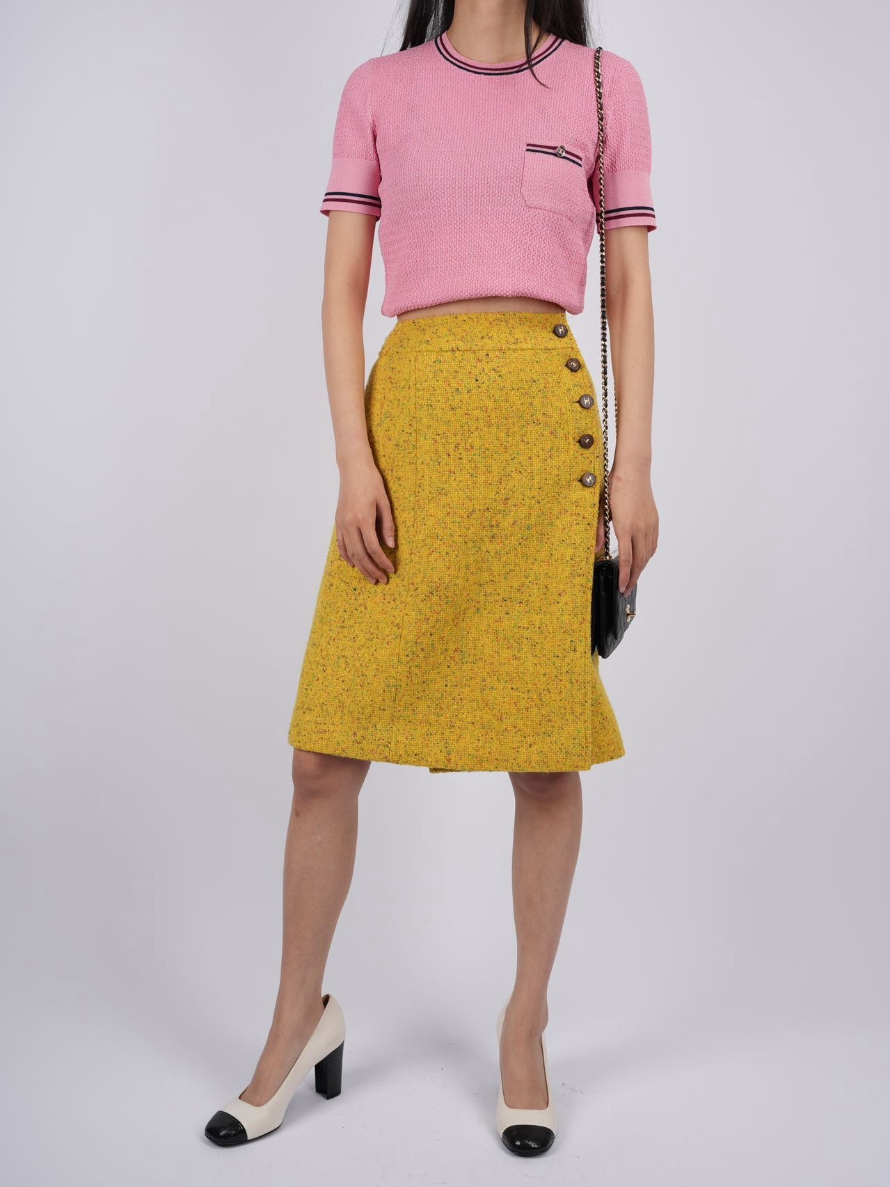 Chanel Tweed Yellow Midi-Skirt FR38