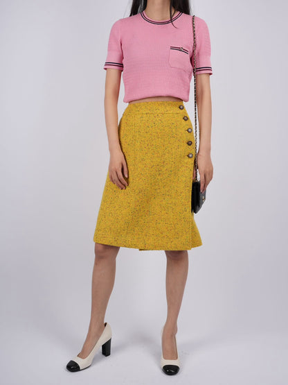 Chanel Tweed Yellow Midi-Skirt FR38