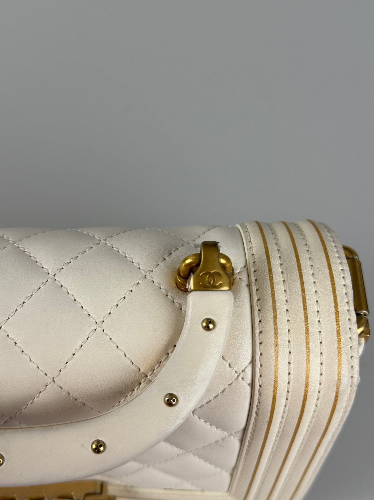 Chanel White Lambskin Boy Bag with Gold Hardware