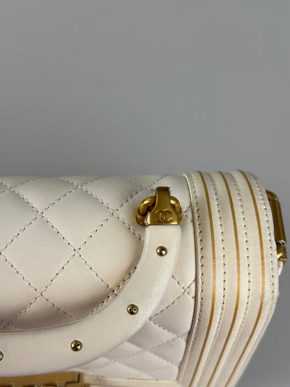 Chanel White Lambskin Boy Bag with Gold Hardware