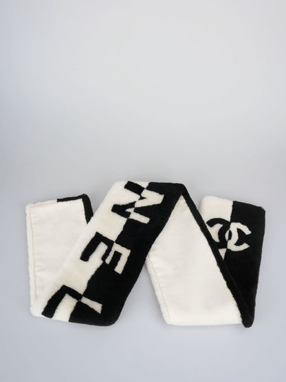 Chanel Shearling Cashmere CC Scarf in Black and White