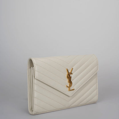 Saint Laurent Cassandre White Leather Envelope Wallet On Chain