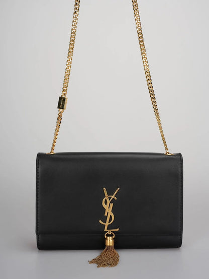 Saint Laurent Kate Medium Tasche in Black Calf Leather Cassandre Tassel