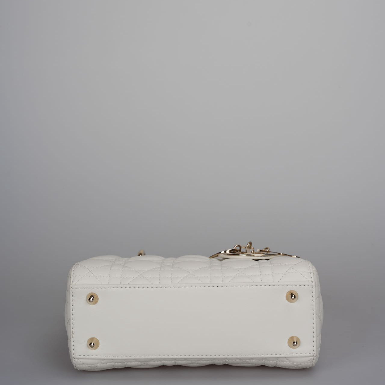 Christian Dior White Small Lady Dior Bag in Cannage Lambskin Leather with Gold Hardware 2020