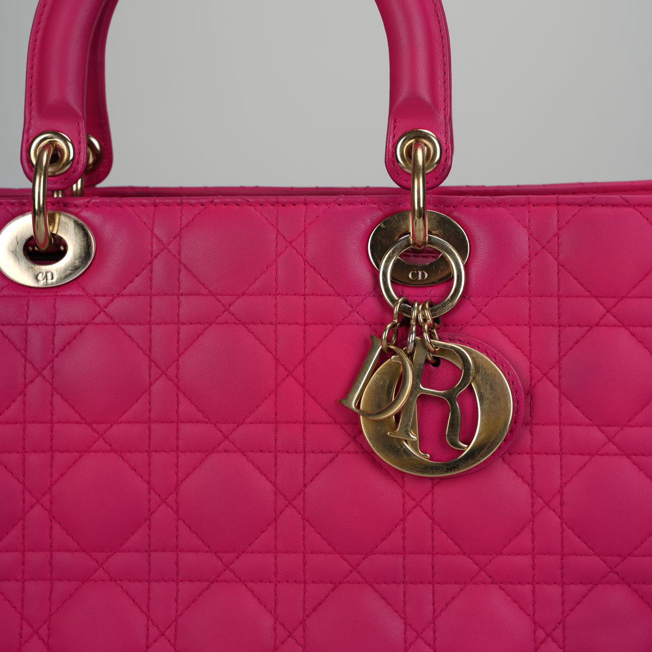 Christian Dior Pink Large Lambskin Cannage Lady Dior with Gold Hardware