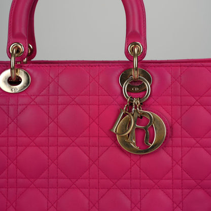 Christian Dior Pink Large Lambskin Cannage Lady Dior with Gold Hardware