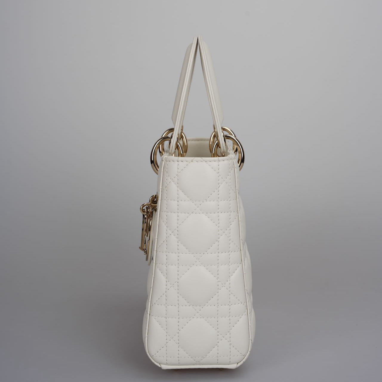 Christian Dior White Small Lady Dior Bag in Cannage Lambskin Leather with Gold Hardware 2020