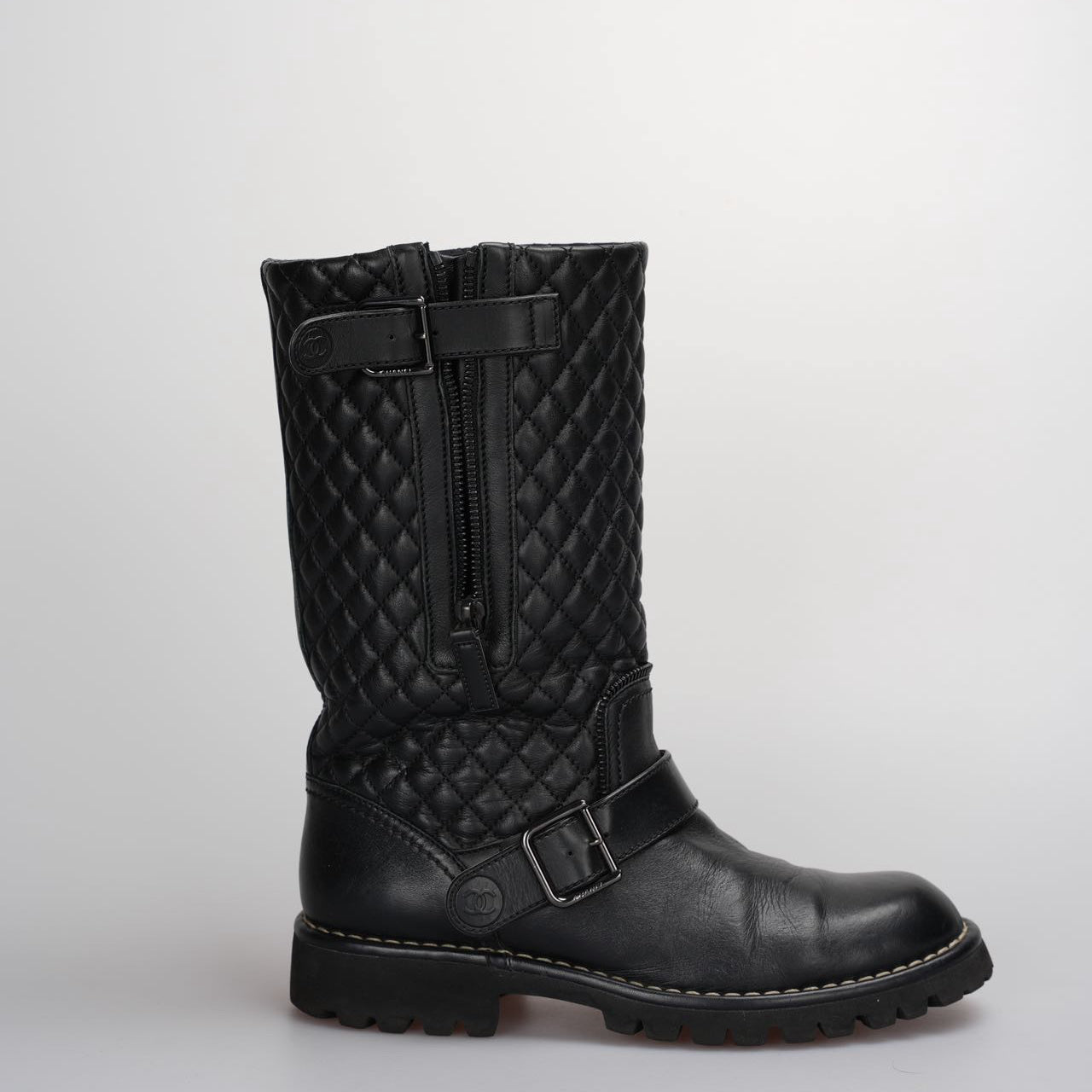 Chanel Quilted Motorcycle Boots Black