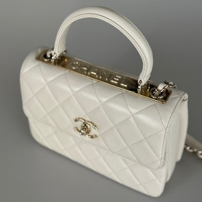 Chanel Trendy CC Bag in Lambskin Small White Diamond Quilted with Champagne Gold Hardware