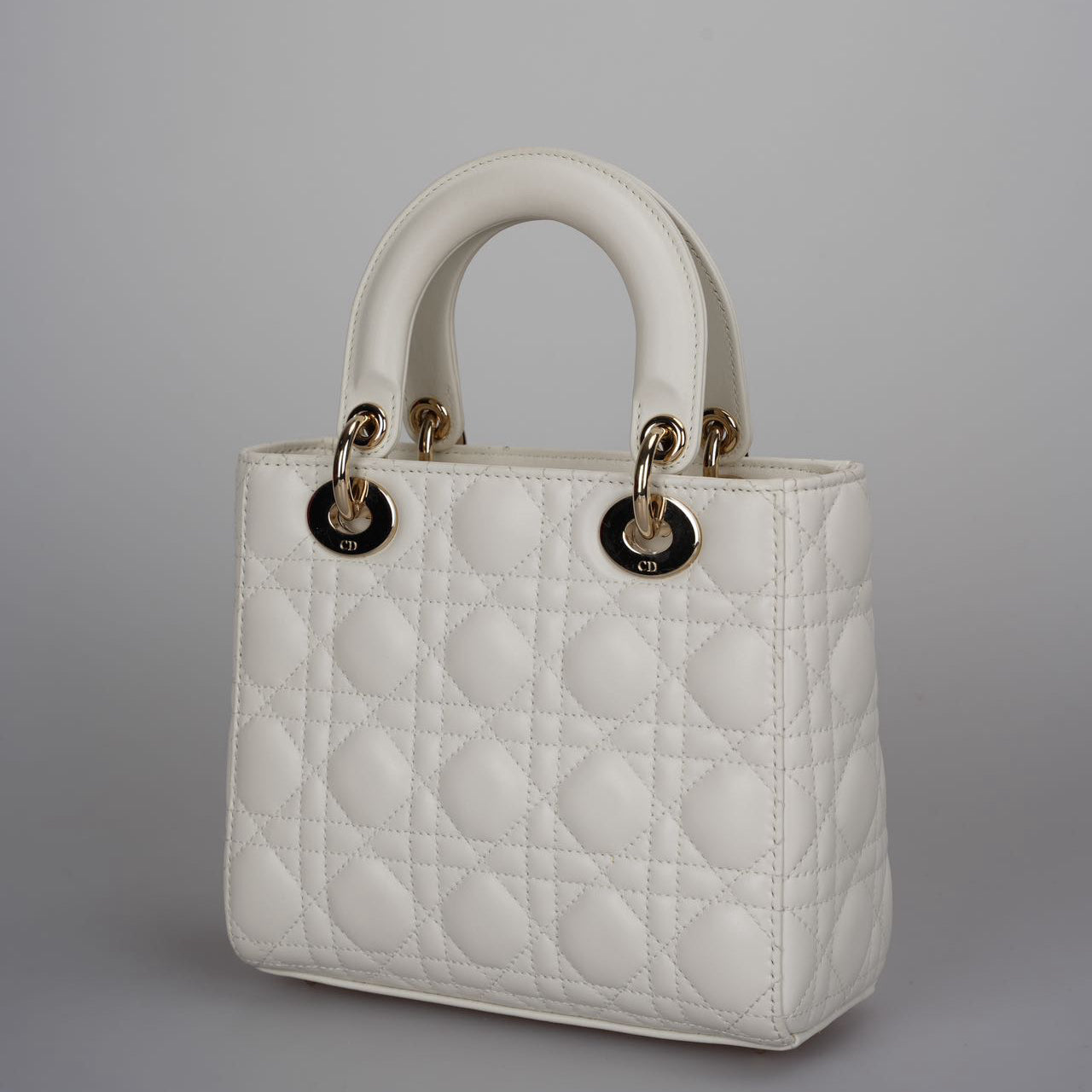 Christian Dior White Small Lady Dior Bag in Cannage Lambskin Leather with Gold Hardware 2020