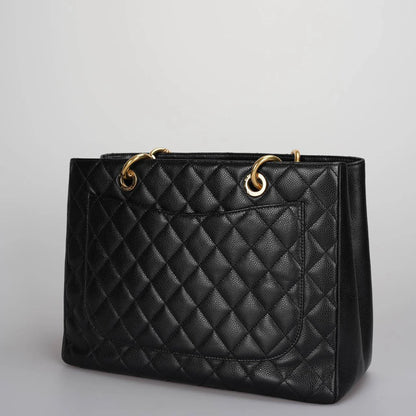 Chanel Grand Shopping Tote black gst Bag in Cavier Leather with gold Hardware