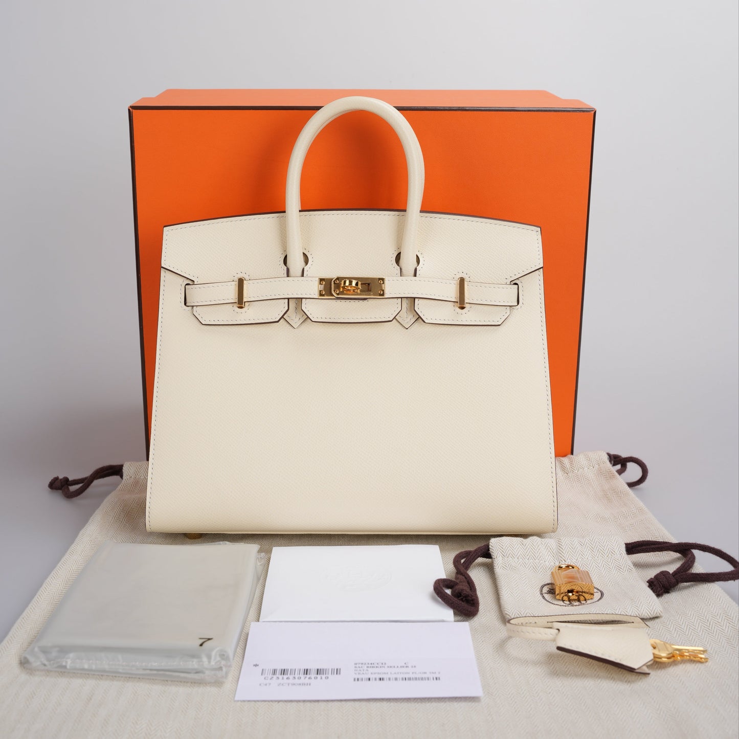 Hermes Birkin 25cm Sellier Bag in Nata Epsom Gold Hardware