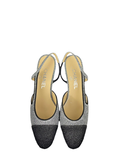 Chanel glitter slingback pumps with CC logo 37 limited edition