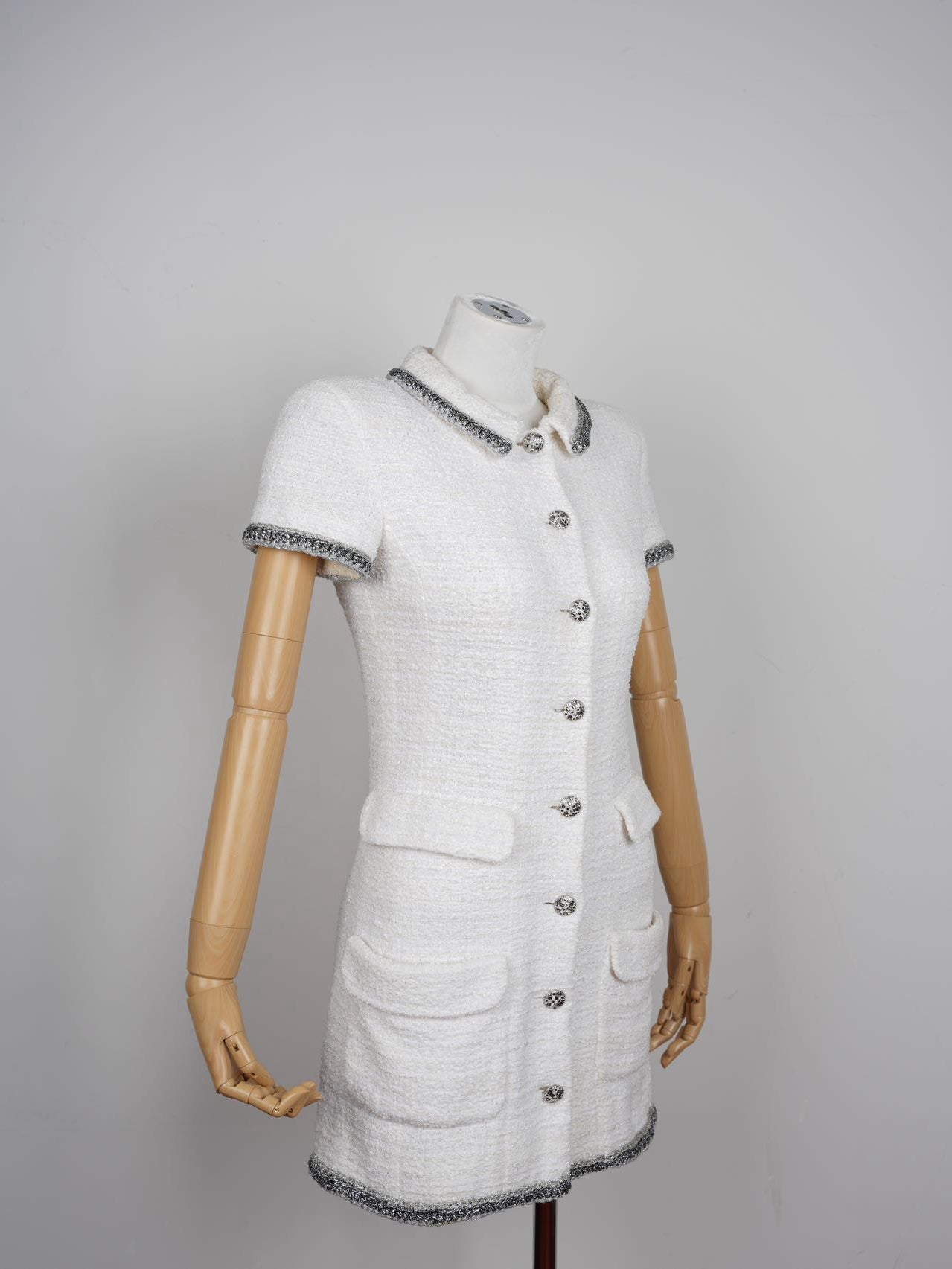 Chanel CC Lesage Tweed Fringy Fitted Mini Dress White