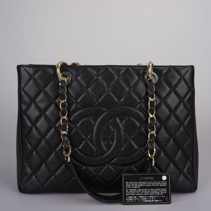 Chanel Grand Shopping Tote black gst Bag in Cavier Leather with Gold Hardware