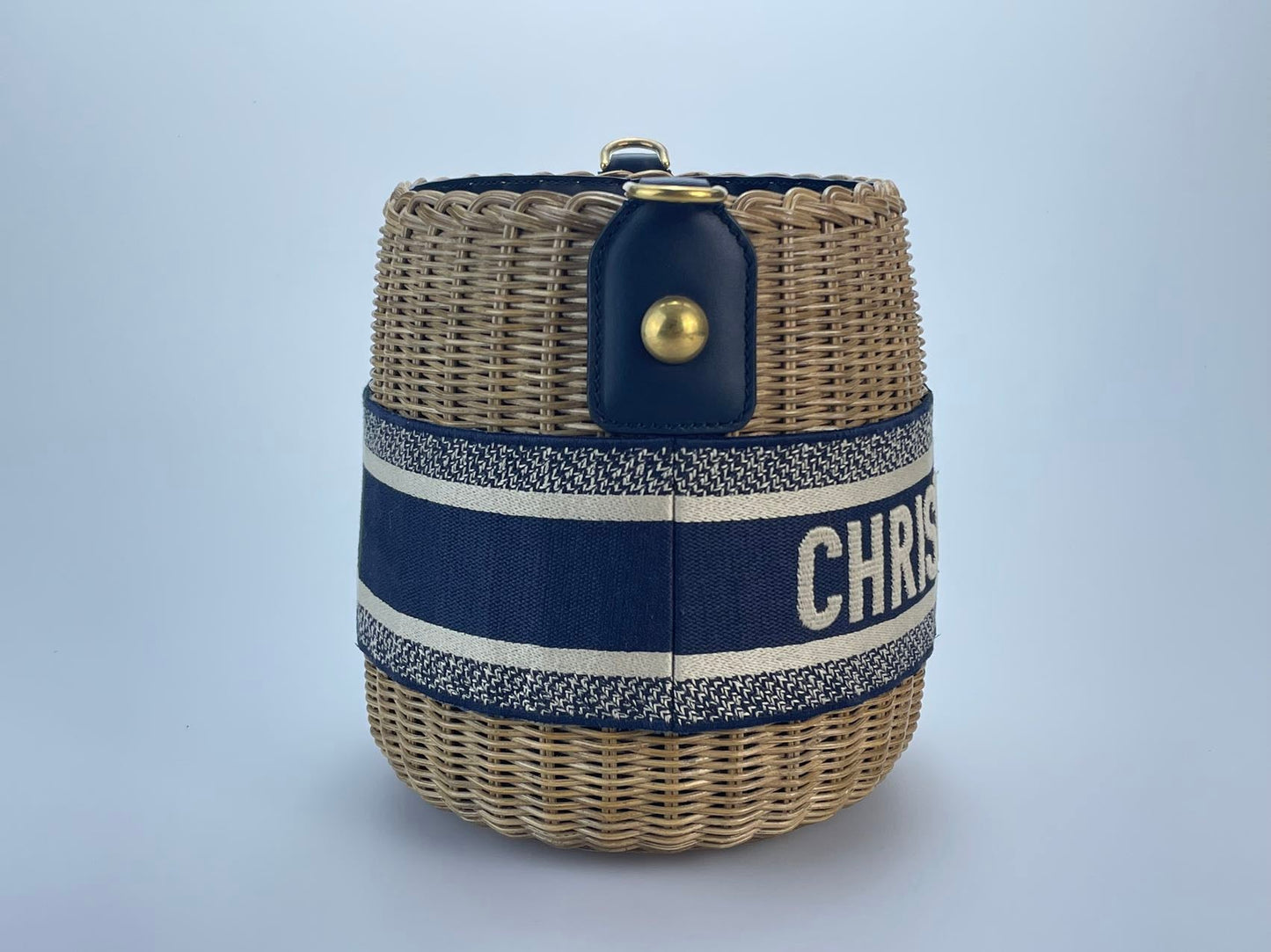 Dior Dioriviera Bucket Bag in Wicker and Blue Canvas With Gold Hardware