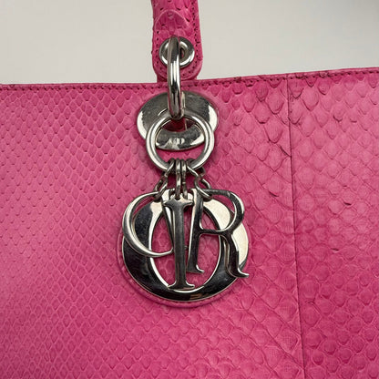 Christian Dior Lady Dior Python Pink large dior bag with Silver Hardware