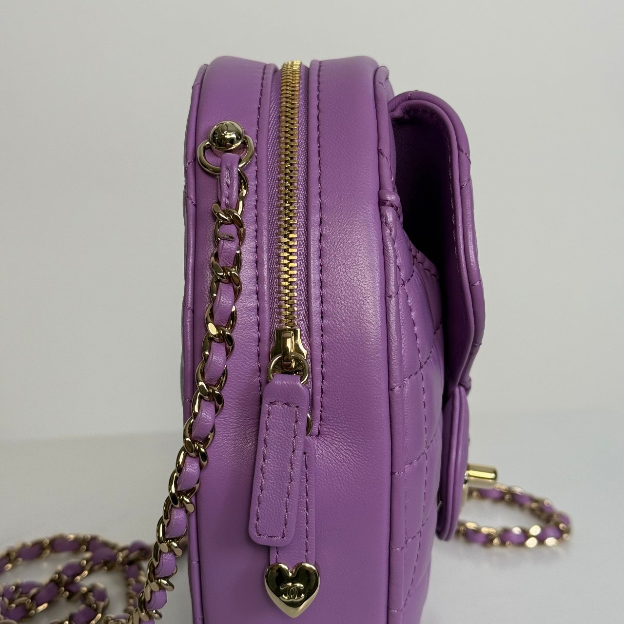 Chanel Large Heart Bag Purple Lambskin Gold Hardware