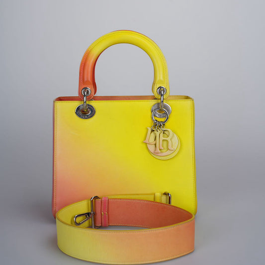 Christian Dior  Box Calf Gradient Medium Diorissimo in Yellow and Orange