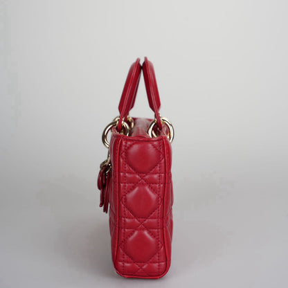 Dior Red Medium Lambskin Cannage Lady D-Joy Bag