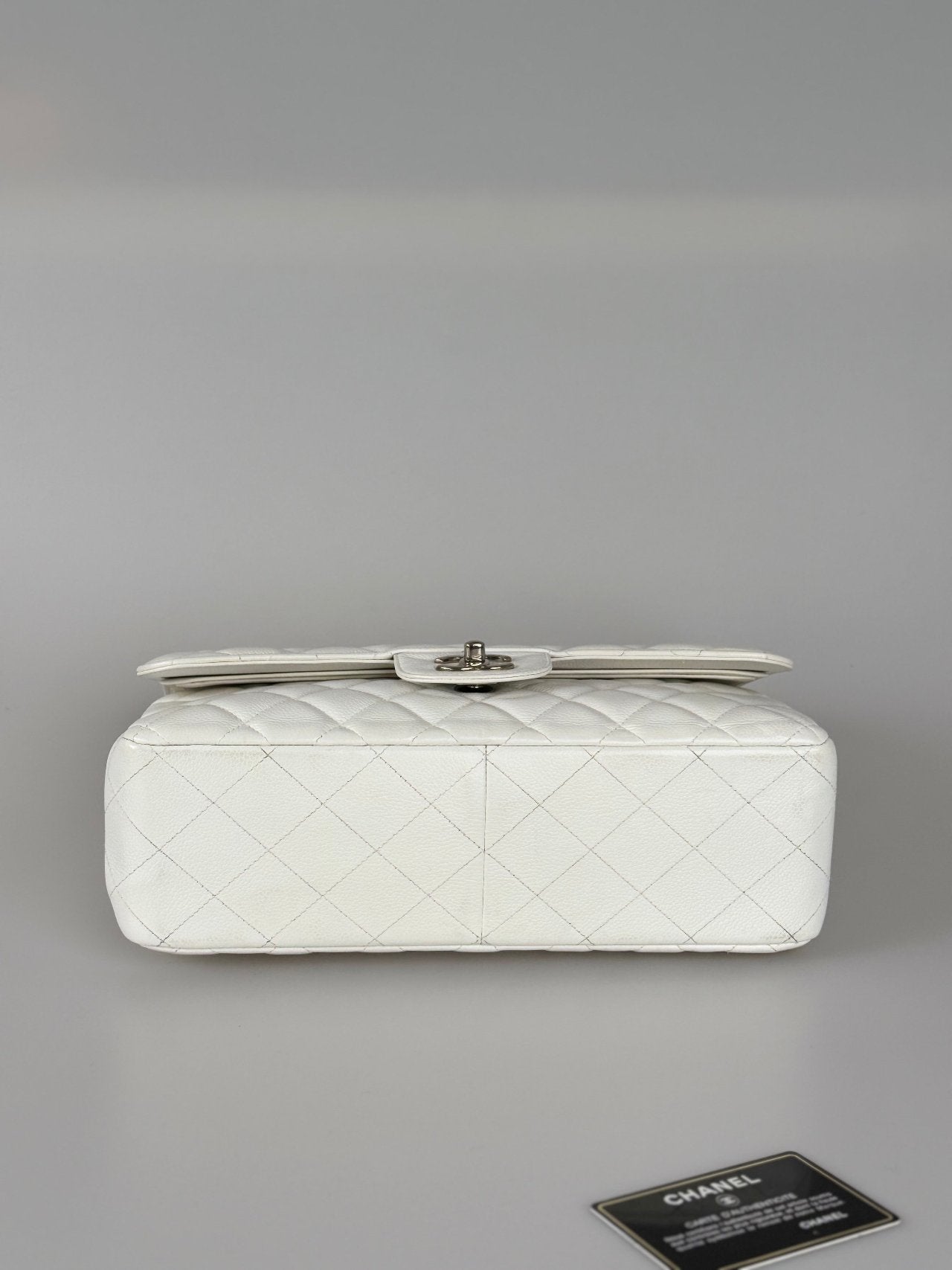 Chanel White Jumbo classic Double Flap Bag In Caviar Leather with silber Hardware