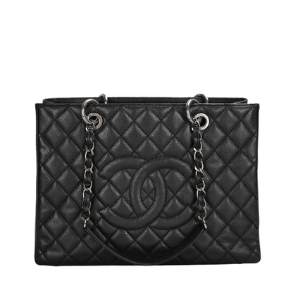 Chanel Black Quilted Caviar Leather GST Bag with Silver Hardware