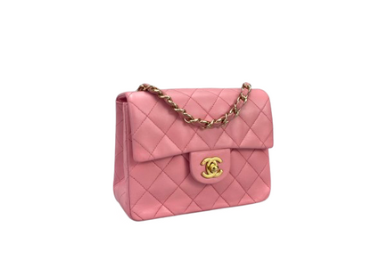 Chanel Vintage  Rose Pink Classic Mini Square Flap Bag in Lambskin  with Gold Hardware