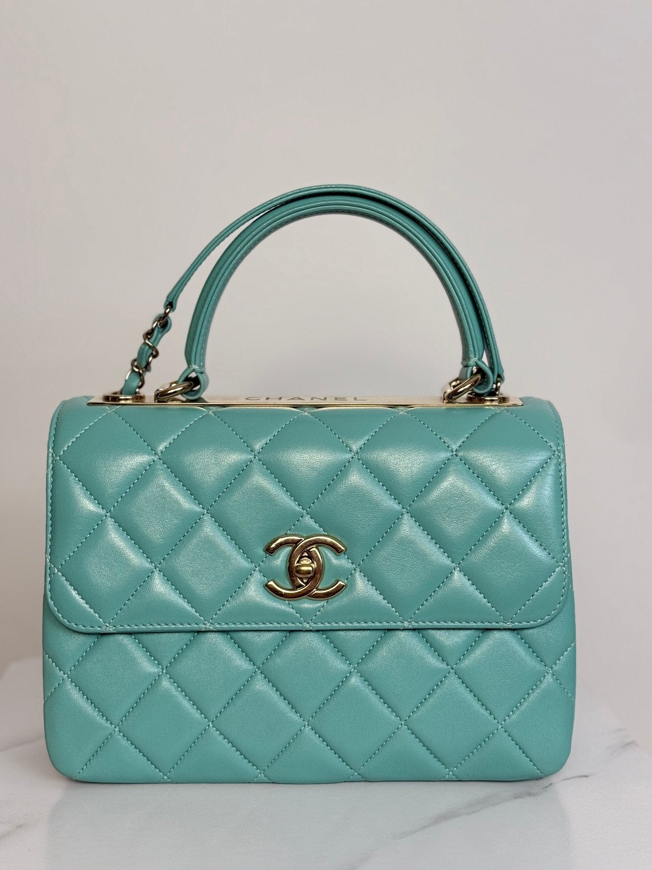 CHANEL Small Trendy CC Bag in Tiffany Blue with Gold Hardware