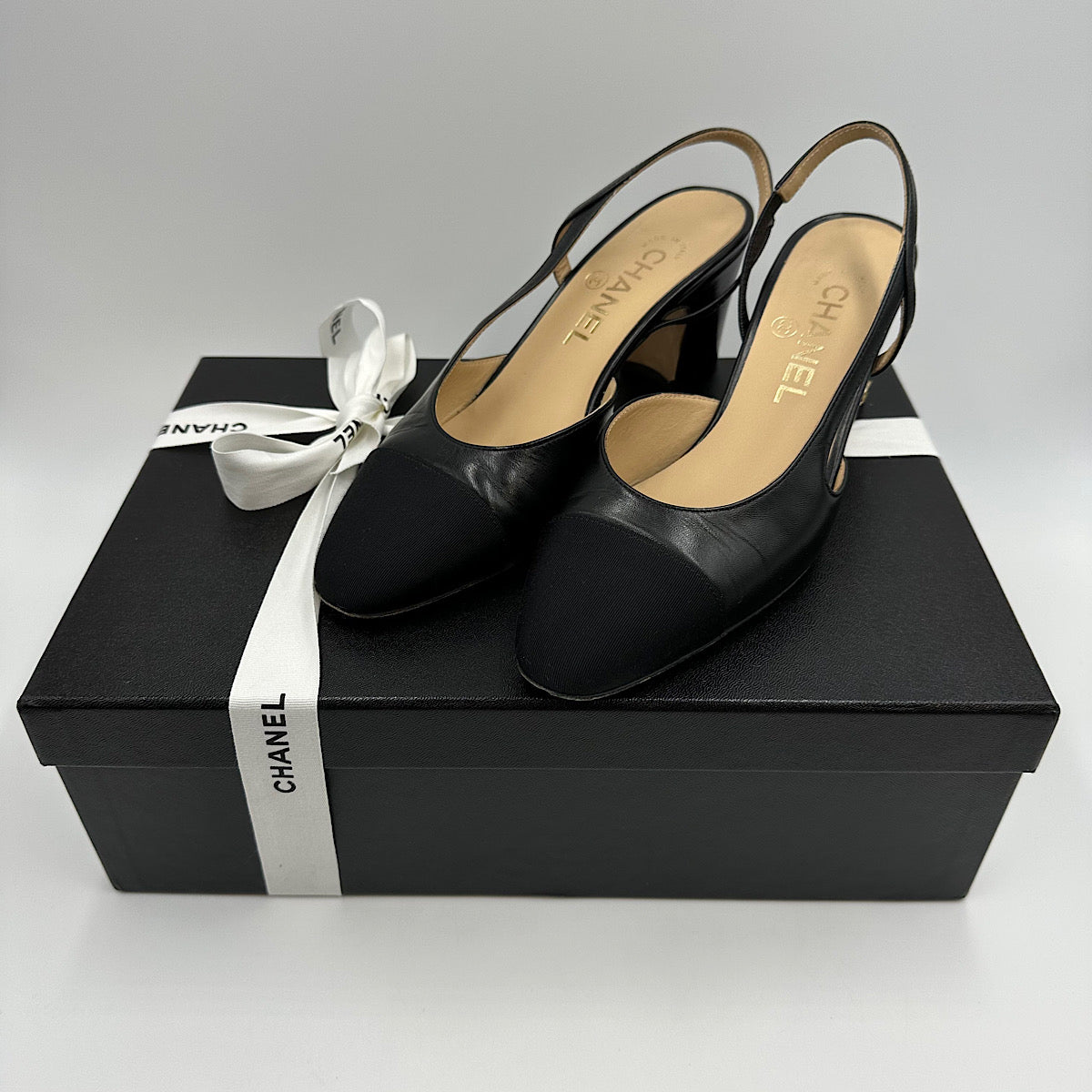 Slingback chèvre et gros grain noir T.36C