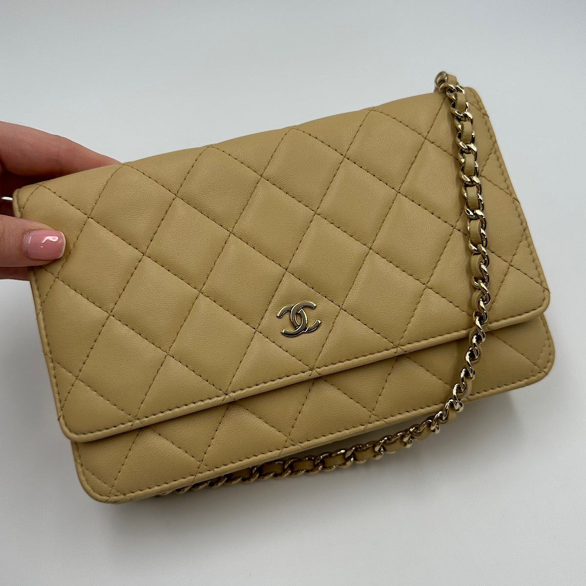 Wallet on chain classique agneau beige