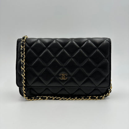 Wallet on chain classique agneau noir et or