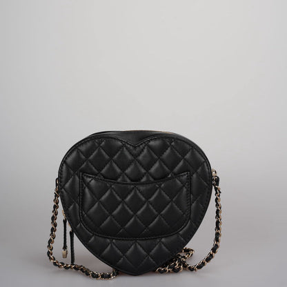 Chanel Large Heart Bag in Black Lambskin Gold Hardware