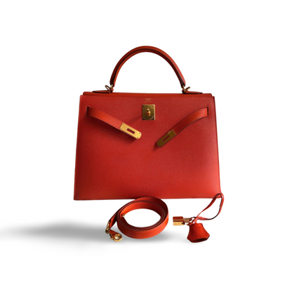 Hermes Kelly Sellier Bag 32 in Orange Epsom Leather With Gold Hardware