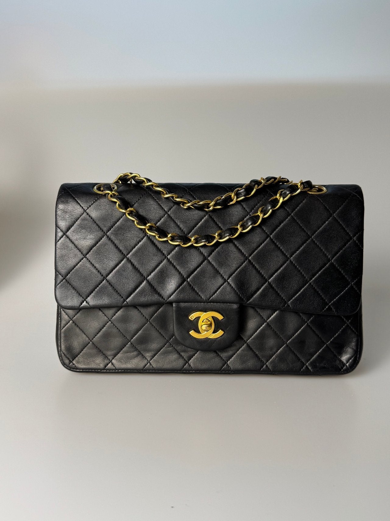 Chanel vintage timeless flap bag black medium 24k gold hardware