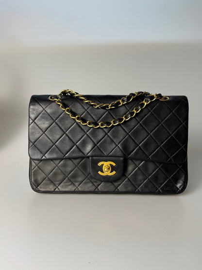 Chanel vintage timeless flap bag black medium 24k gold hardware