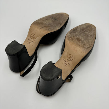 Slingback chèvre et gros grain noir T.36C