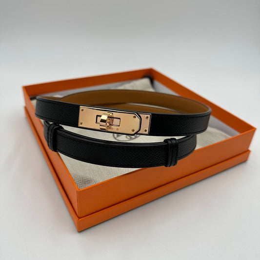 Ceinture Kelly 18 epsom noir & or rose