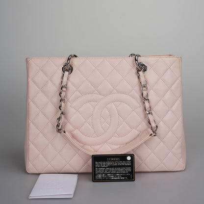 Chanel Grand Shopping Tote Light Pink GST Bag in Caviar Leather with Silver Hardware