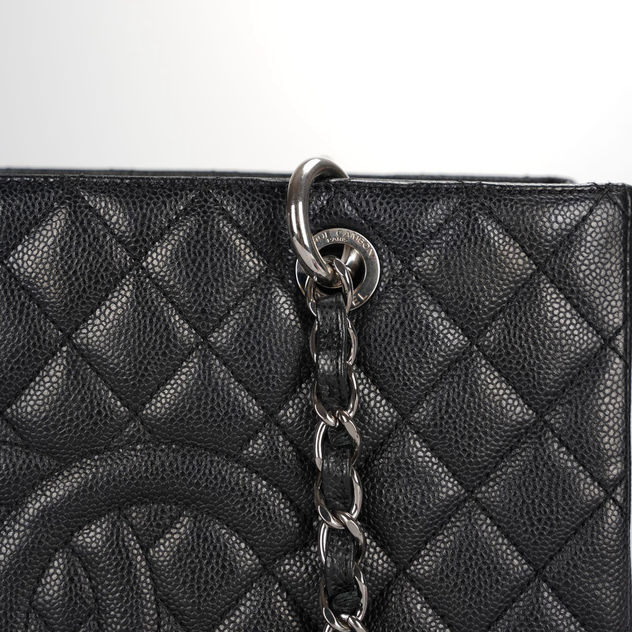 Chanel Black Quilted Caviar Leather GST Bag with Silver Hardware