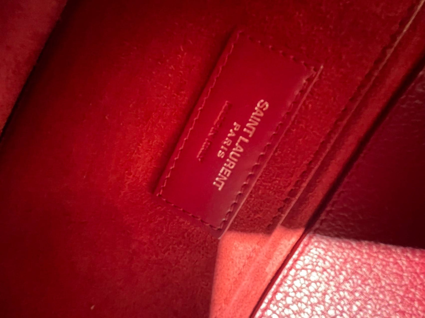 Saint Laurent Grained Calfskin Medium Monogram Sunset  bag in Red