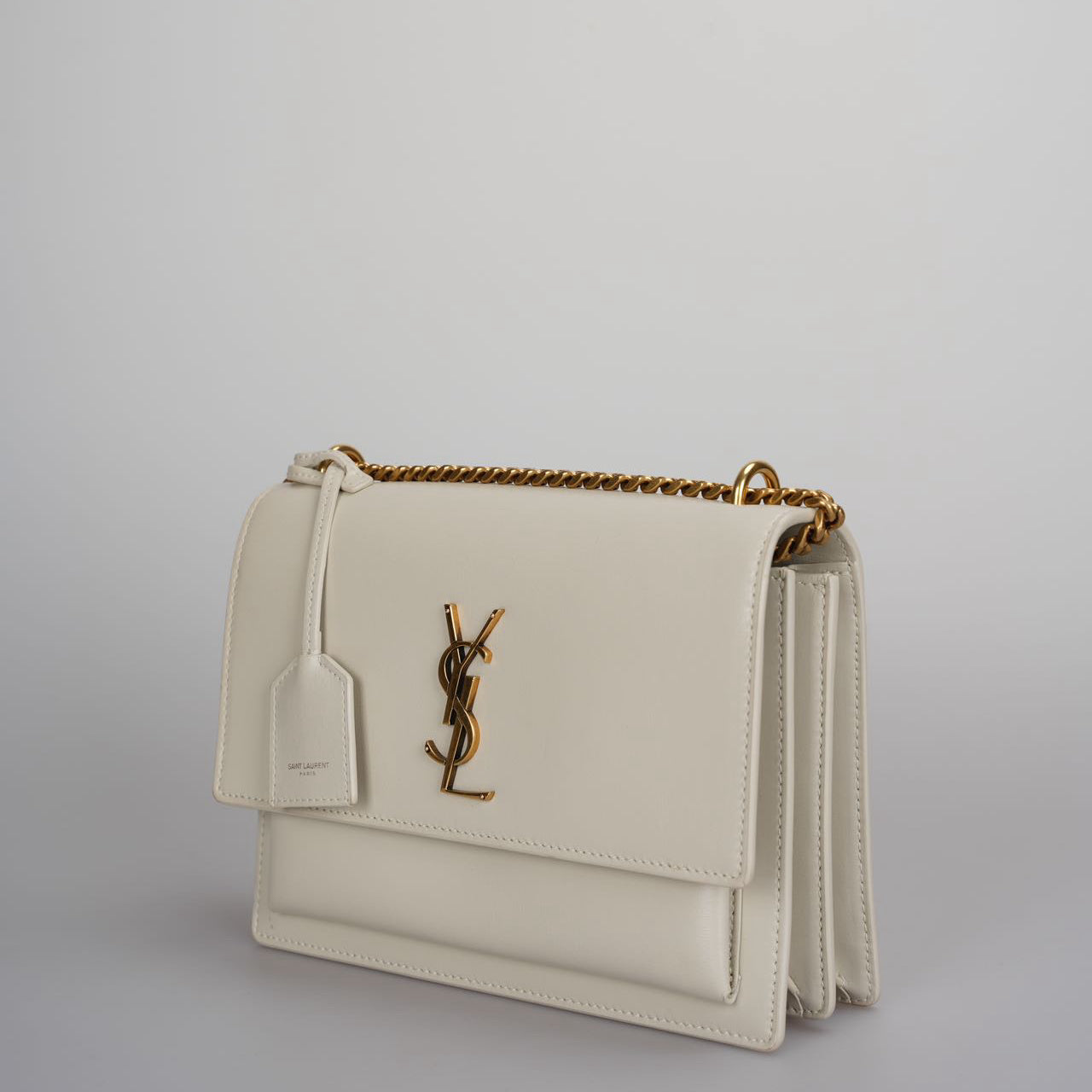 Saint Laurent Calfskin Medium Monogram Sunset in Blanc Vintage