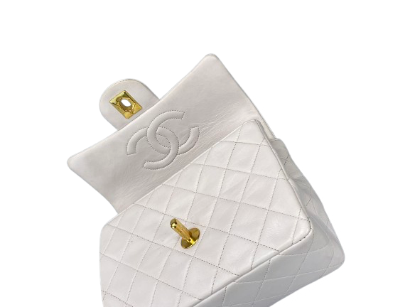 Chanel vintage White timeless flap bag mini square gold Hardware