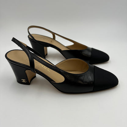 Slingback chèvre et gros grain noir T.36C