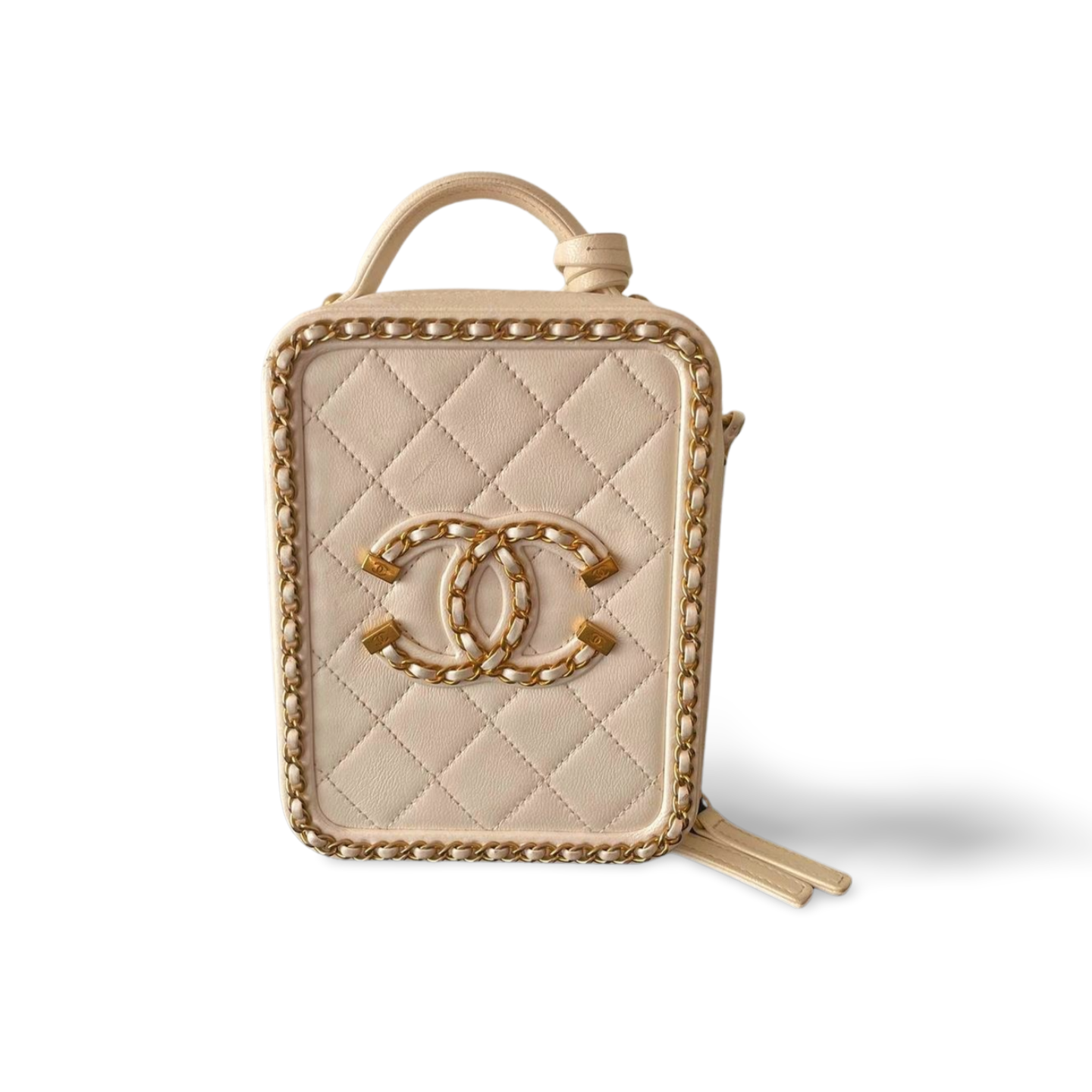 Chanel White Vanity Case Bag in Lambskin Leather