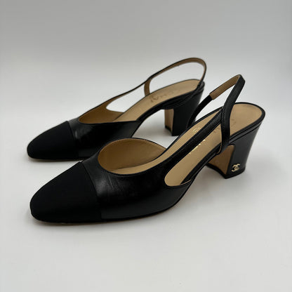 Slingback chèvre et gros grain noir T.36C