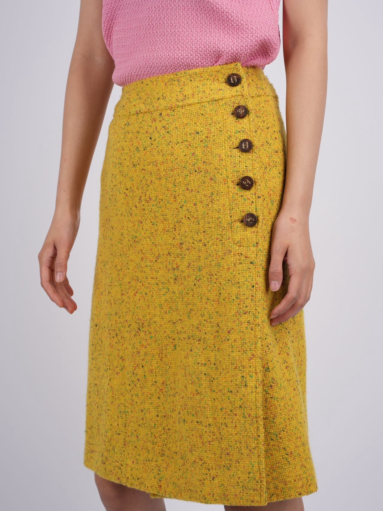 Chanel Tweed Yellow Midi-Skirt FR38