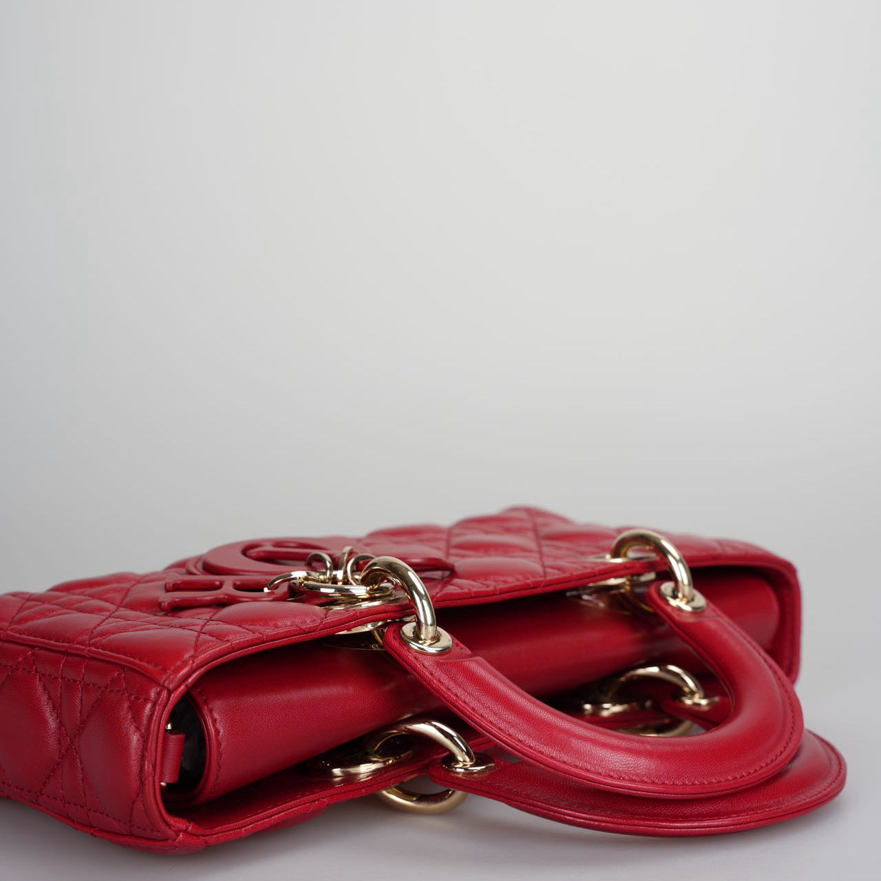 Dior Red Medium Lambskin Cannage Lady D-Joy Bag