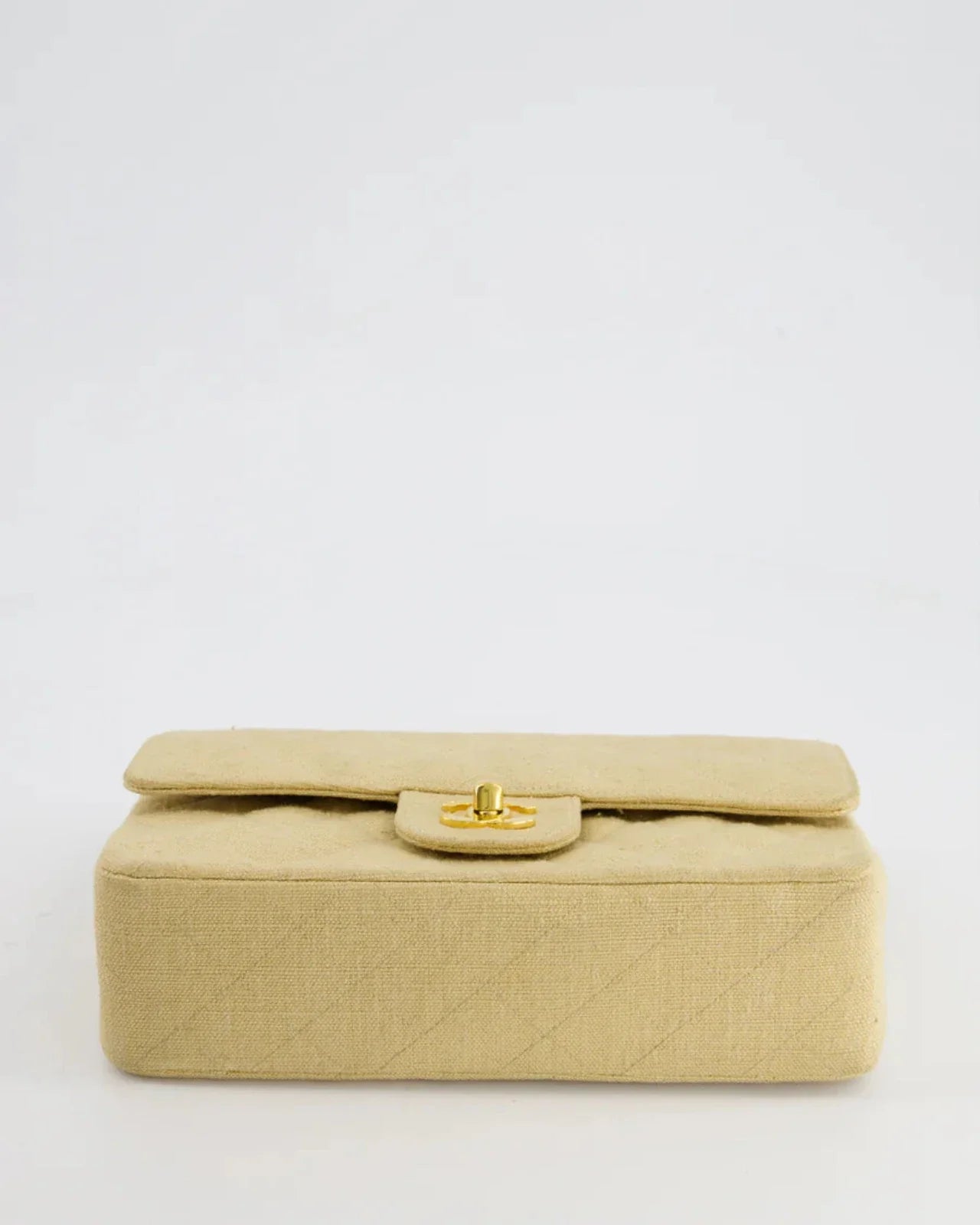 Chanel Vintage Beige Small Fabric Double Flap Bag with 24K Gold Hardware