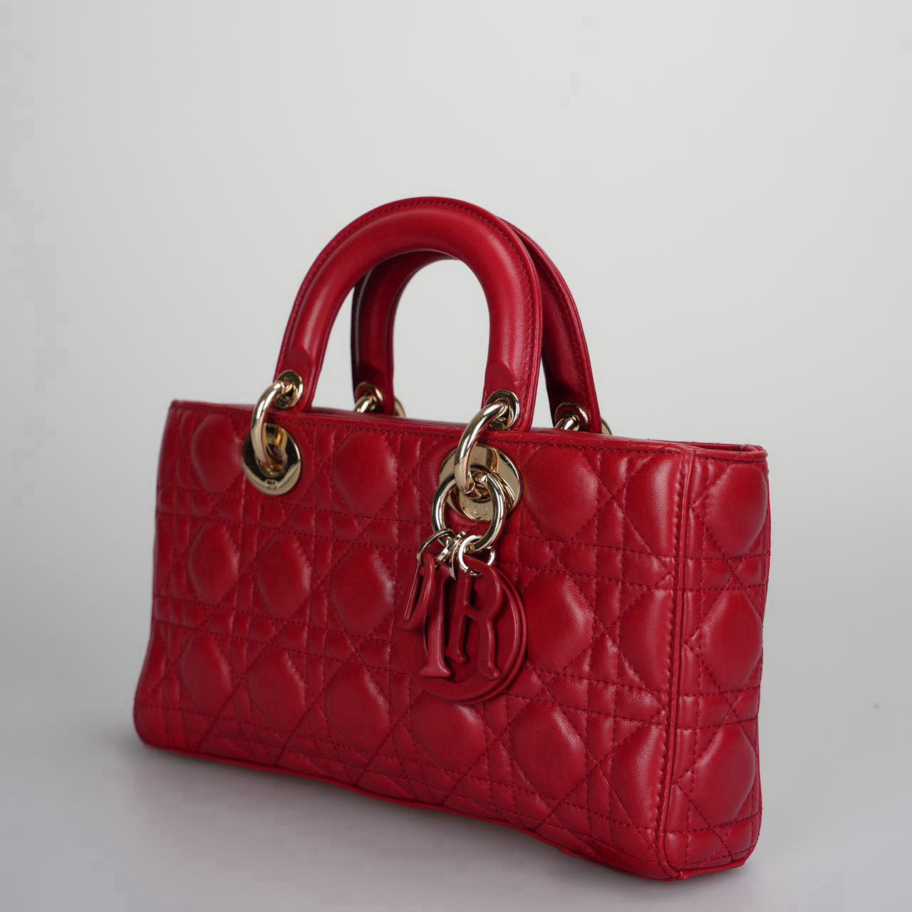 Dior Red Medium Lambskin Cannage Lady D-Joy Bag