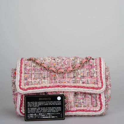 Chanel Timeless Tweed Braid Mini Flap Bag in White and Pink With Gold Hardware